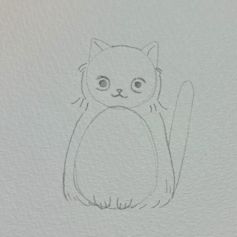 鉛筆で描いた猫の清書