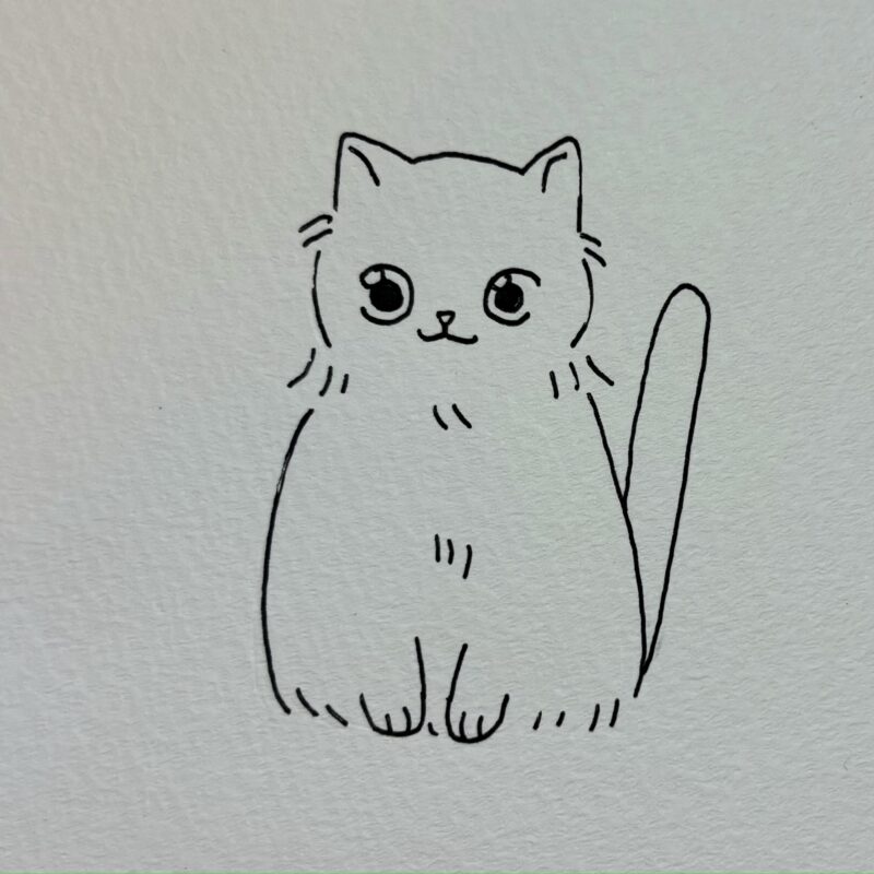 ボールペンで描いた猫の線画